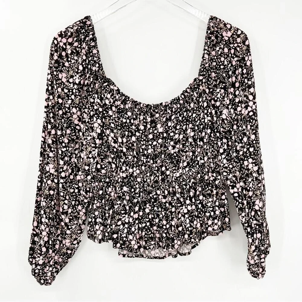 J. Crew Puff Sleeve Floral Square Neck Top S